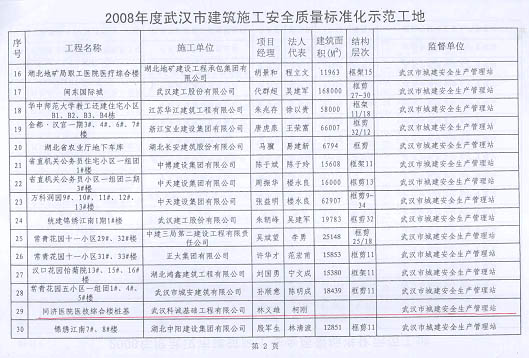 同济医院医技综合楼评为2008年度示范工地（黄鹤杯）