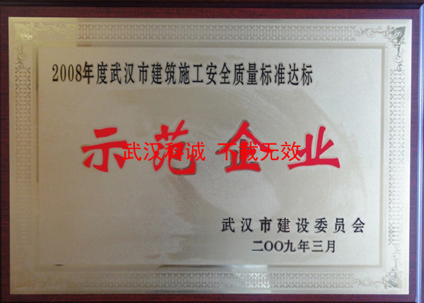 2008年度武汉市建筑施工安全质量标准化达标示范企业
